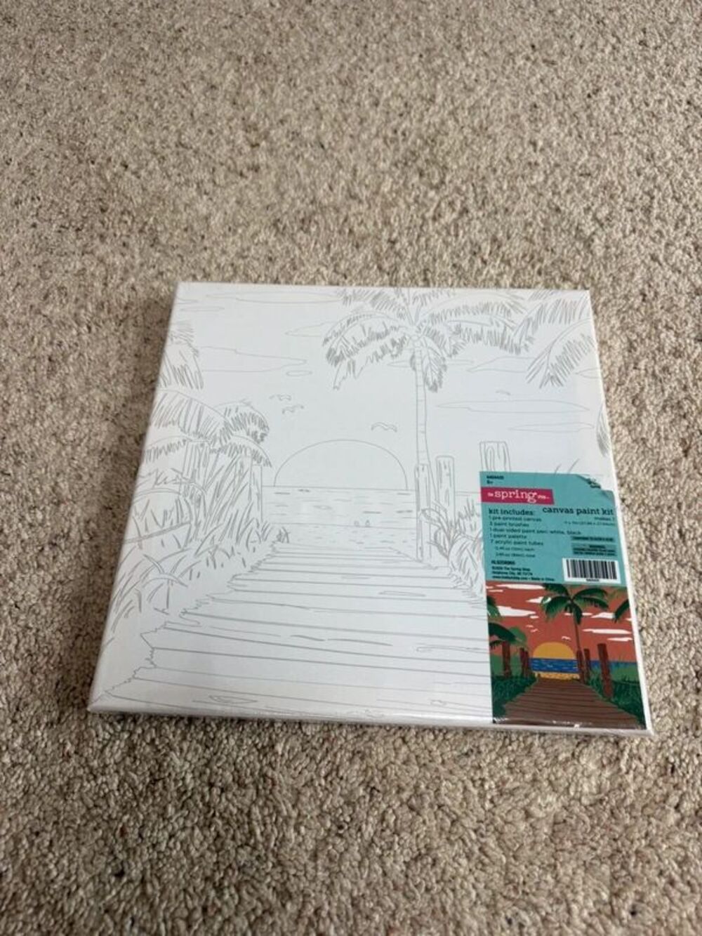 The Spring Shop Beach Sunset Pre-Printed Canvas Paint Kit 11x11 DIY Art Set NWT